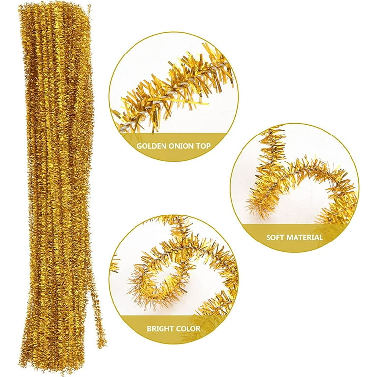 Menkey 100 Pcs Glitter Pipe Cleaner for Crafting, Sparkle Chenille Stems for Art and Crafts DIY Christmas Decoration, Kids Craft Supplies, 30 cm (Gold) Bunny