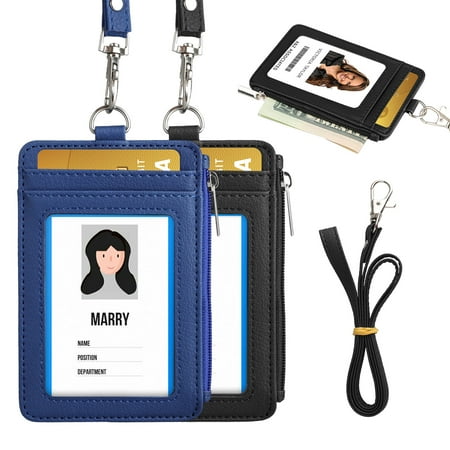 Healthcare Id Holder EEEkit Badge Holder with Zipper, Slim PU Leather ID Badge Holder Card Wallet Case with 4 Card Slots, 1 Side Zipper Pocket and 1 Durable Soft 20