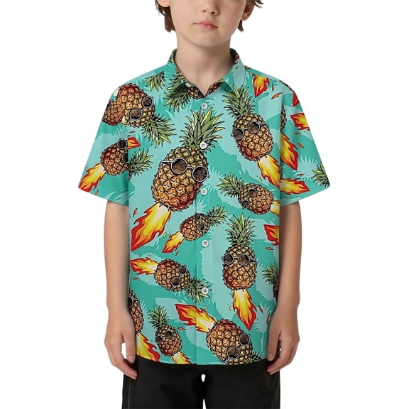 Hiijoy Boys Pineapple Print Beach Shirt Summer Short Sleeve Button Up Shirt, Sizes 3-4