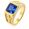 thumbnail image 2 of QQTDFG Gold Plated Stainless Steel Blue Stone Cross Ring for Men Women Wedding Gift-Silver Blue-12, 2 of 8