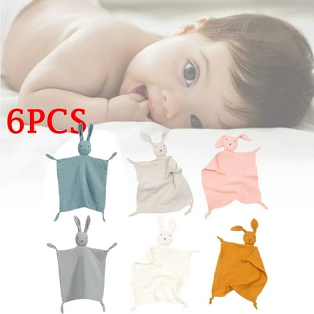 

6Packs Soft Cotton Muslin Baby Bib Plush Rabbit Doll Newborn Safety Towel Sleeping