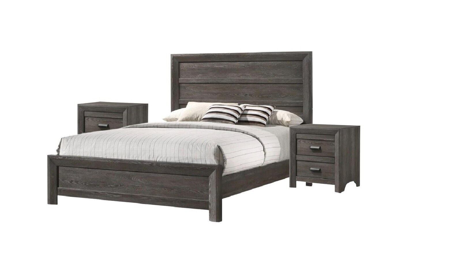 Contemporary 3pc Full Size Bedroom Set Grayish Brown Finish Bed 2x