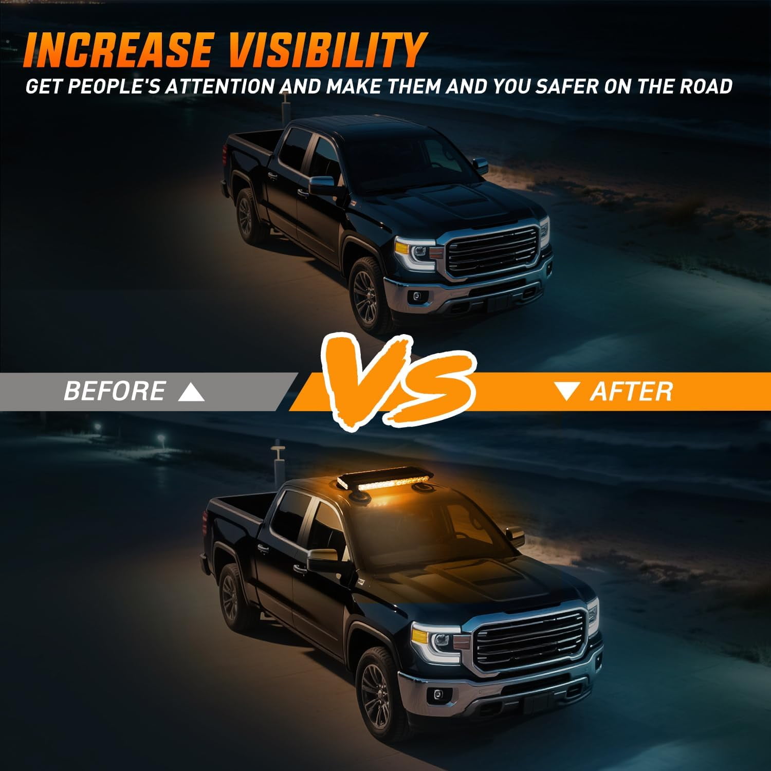 Nilight 14.5" 30LED Strobe Light Bar Double Side Rooftop Emergency Flashing Lights Amber Safety Warning Hazard Light Bars with Magnetic Base for Trucks Pickup