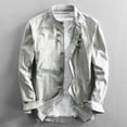 thumbnail image 4 of Havenx Cotton Linen Shirts for Men Long Sleeve Button Down Shirts Stand Collar Solid Color Tops Vintage Soft Japan Style Summer Vacation Clothes,Light Gray L, 4 of 5