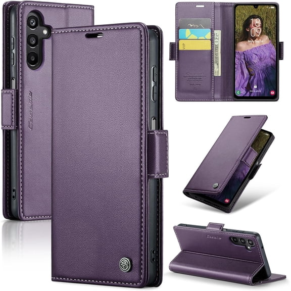 for Samsung Galaxy A15 Case, [RFID Blocking] Magnetic Closure PU Leather Wallet Flip Case with Card Holder Kickstand Shockproof Phone Cover for Samsung Galaxy A15 4G/5G (Purple)
