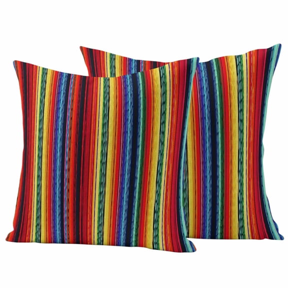 Rainbow Striped Outdoor Waterproof Pillow Covers, Boho Ethnic Colorful Lines Minimalist Decorative Square Throw Pillowcase Sofa Cushion Sham for Patio/Couch/Chair, 16"x16" 2 Pack