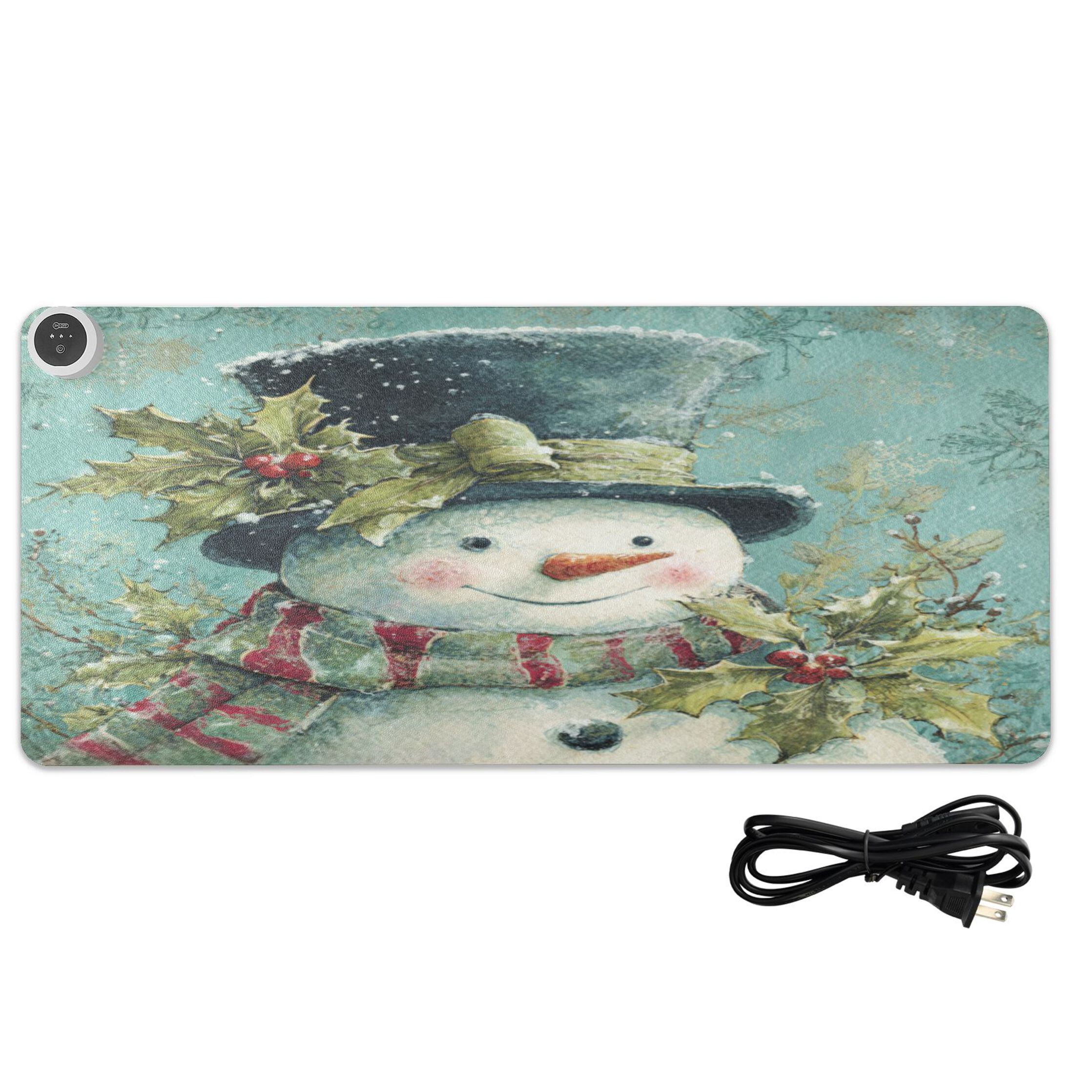 Wobogo Vintage Snowman Heated Mouse Pad Extra-Large Desk Mat With 3 Heating Levels and 3-hour Auto Shut-Off Protection Ideal for Computer Keyboards Home Office Hand-warming Essential 31.5in × 13in