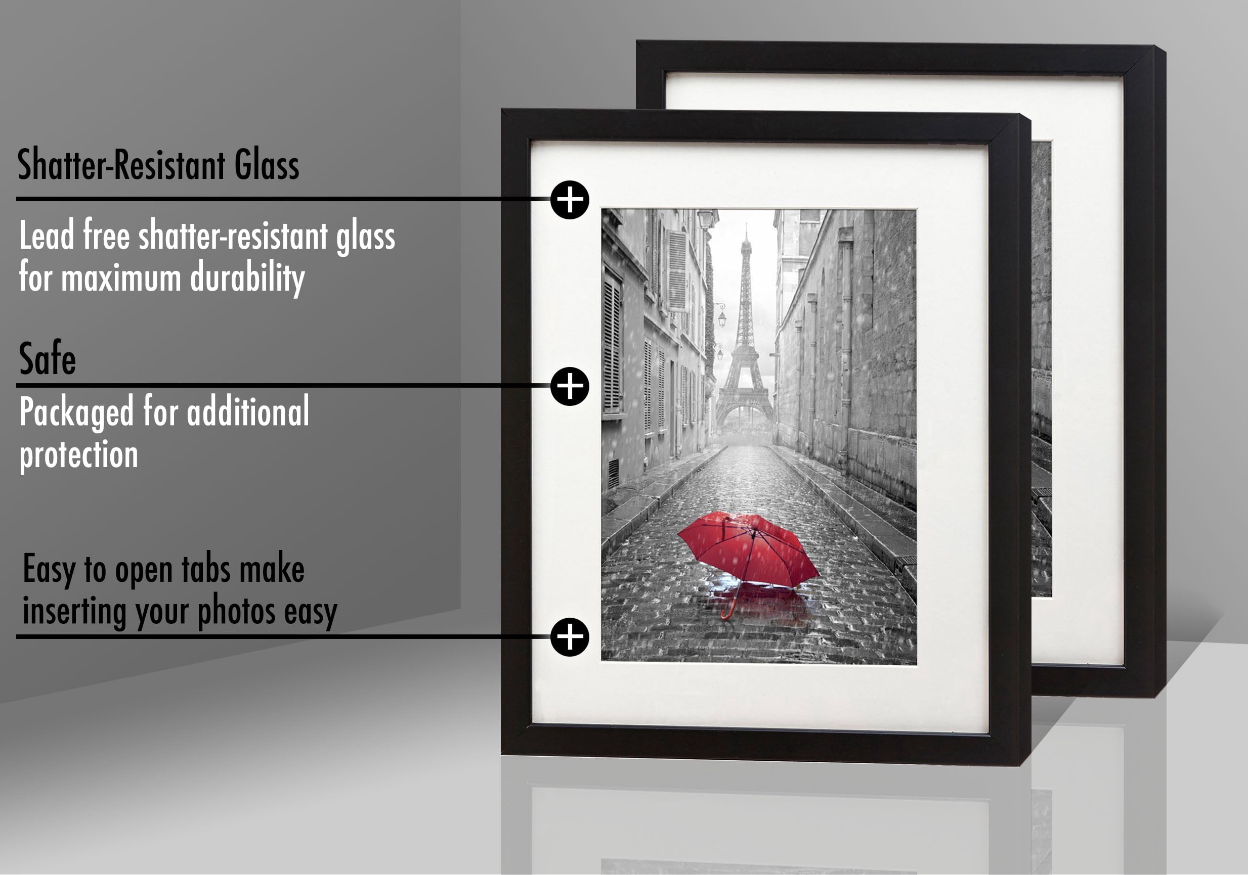 Americanflat 9x12 Picture Frame with Mat for 6x8, MDF wood and shatter-resistant glass, Black