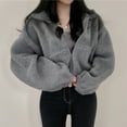 thumbnail image 2 of XPMWRP Women's Long Sleeve Solid Color Coats Stand Up Collar Fleece Lined Block Thick Warm Fuzzy Cardigan Coats Tops Gray M, 2 of 3