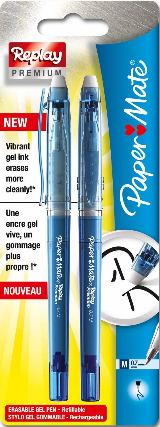 Paper Mate stylo gel effaçable Replay Premium, 0,7 mm, bleu, paq./2