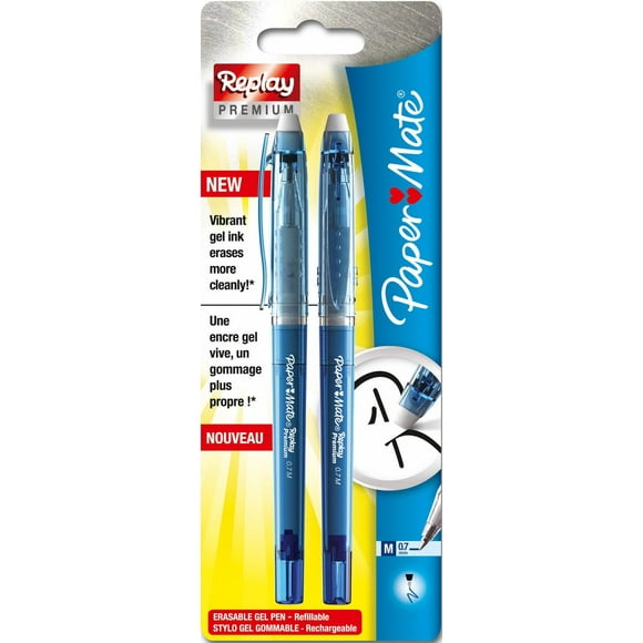 Paper Mate Replay Premium Erasable Gel Pen, 0.7mm, Blue, 2/Pk