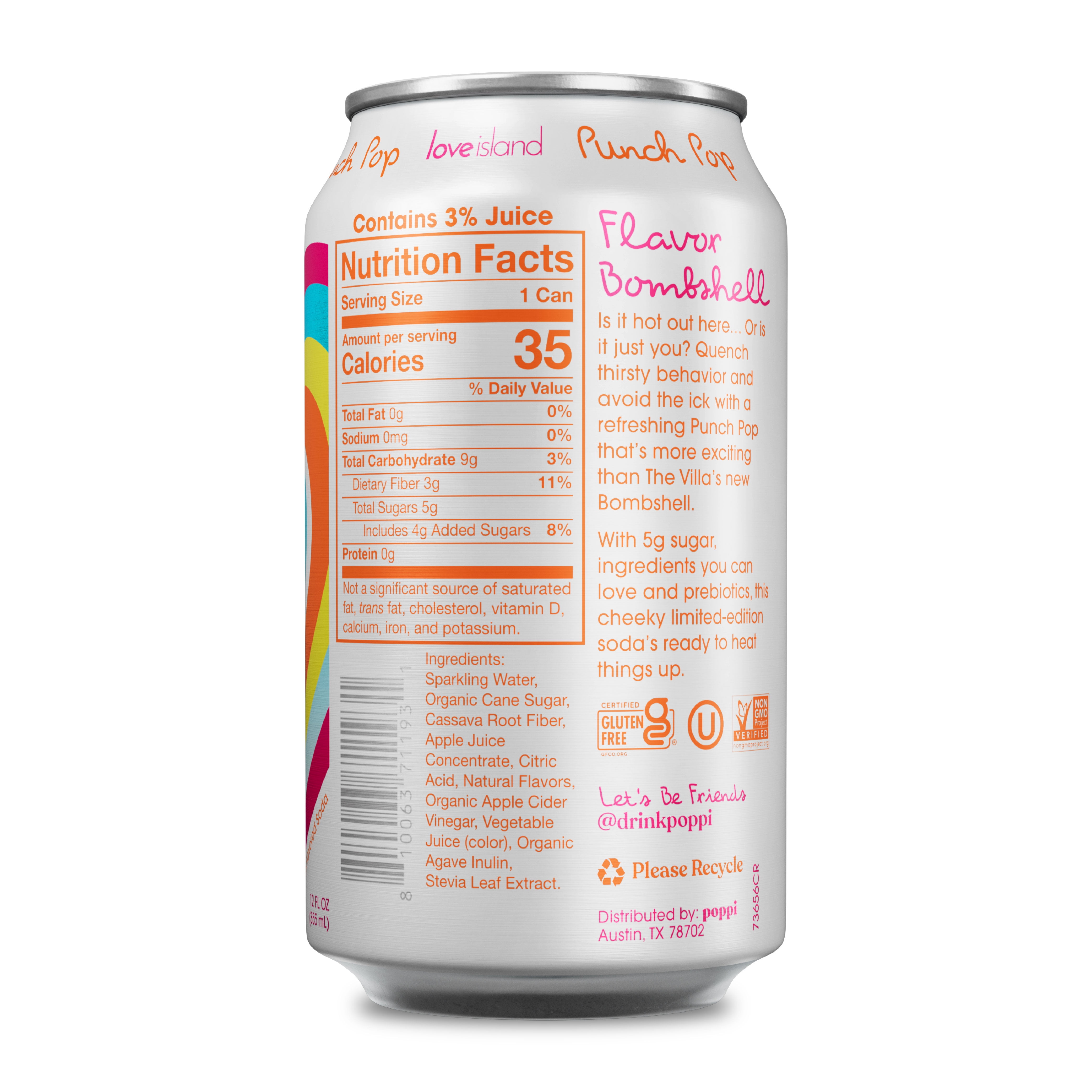 Poppi Punch Pop Prebiotic Soda, 12 oz, 12 Pack Cans