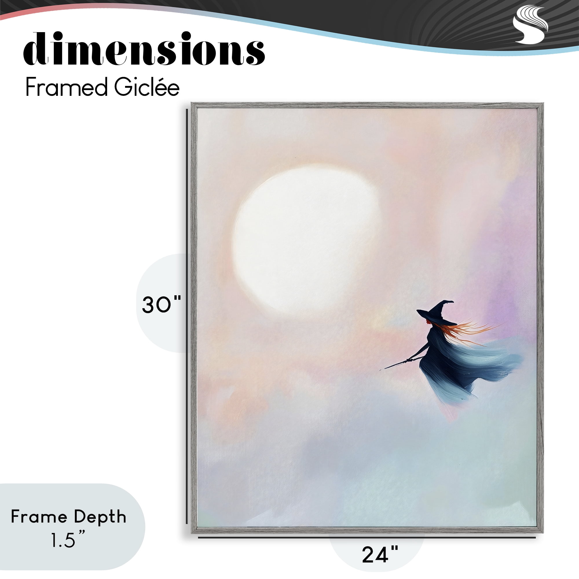 Stupell Industries Witch Flying at Sunset Gray Framed Giclee Art, design by The Prints Vibe