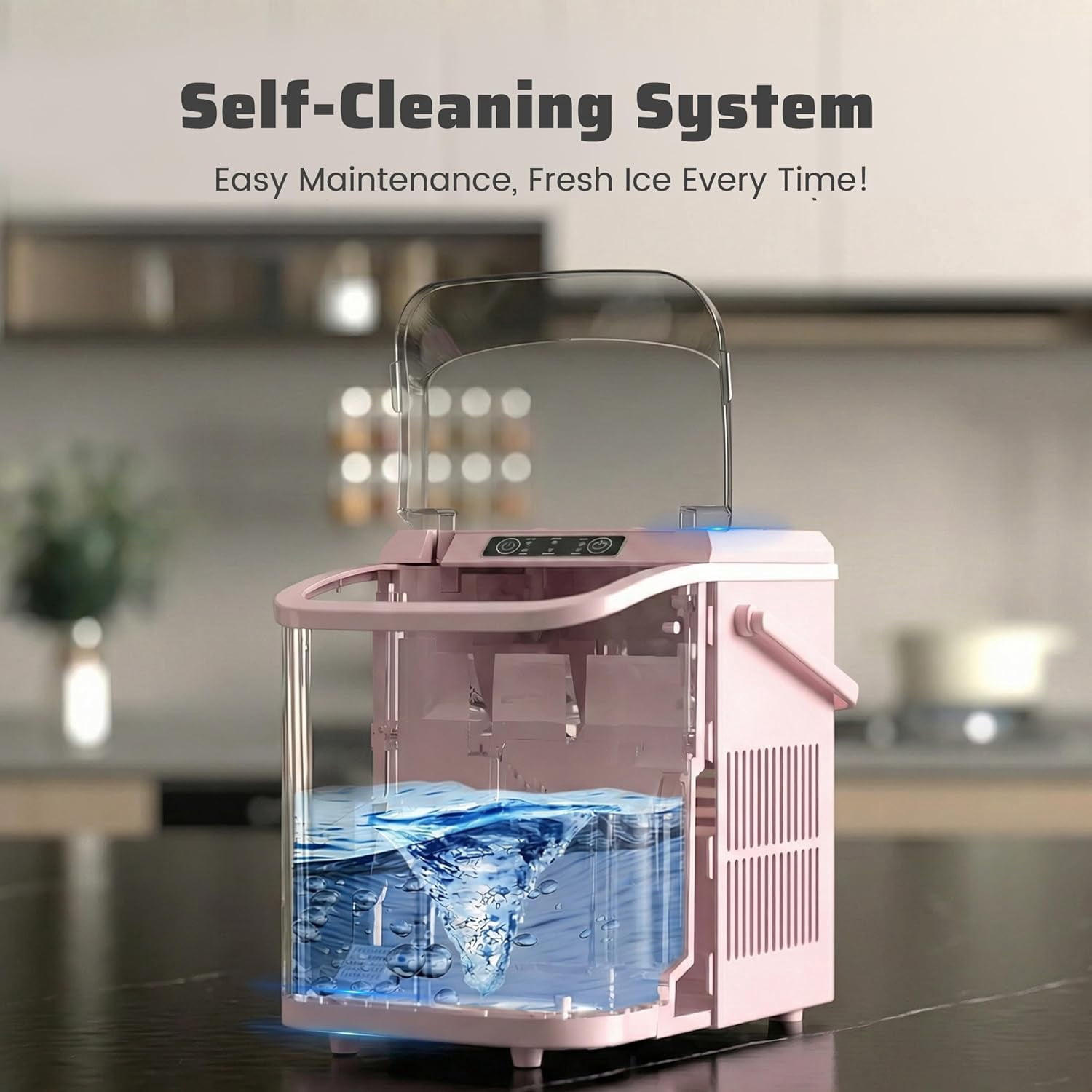 Ice Makers Countertop with Handle, Portable Ice Machine, 9 Bullet Ice Cubes in 6 Mins, 26lbs in 24Hrs, Auto-Cleaning, with Basket and Scoop, for Home, Kitchen, RV, Camping