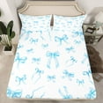 thumbnail image 2 of Homewish Princess Bow-tie Kids Queen Sheet Sets, Kawaii Blue Ribbon Flat Sheet, Fairy Tale Theme Queen Fitted Sheet, Ultra Soft Bedroom Decor, 4pcs, 2 of 7