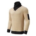 thumbnail image 7 of VNKIDY Men's Sweater Coat Autumn Winter Slim Fit Solid Color Ribbed Knit Sweater Long Sleeve Asymmetrical Collar Contrast Patch Detail Thermal Jumper For Cold Weather Stylish Knitwear, 7 of 7