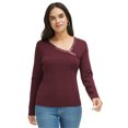 thumbnail image 1 of Calvin Klein Womens Embellished Asymmetrical Knit Blouse, Purple, Medium, 1 of 1