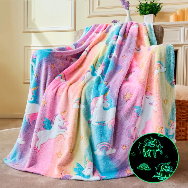 Manta infantil Joiedomi con forma de unicornio que brilla en la oscuridad, 127 x 152 cm