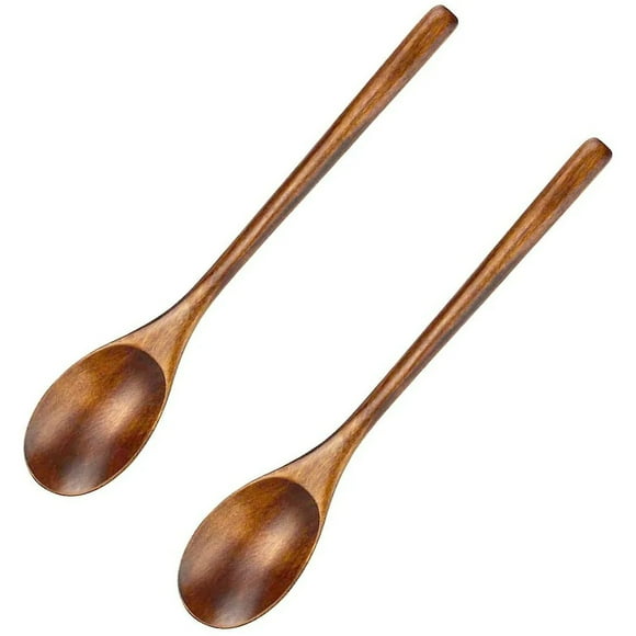 Cooking Spoons Wooden Spoons, 2 Pieces Wood Soup Spoons For Eating Mixing Stirring, Long Handle Spoon Style Kitchen Utensil, Eco Friendly Table Spoon Table Spoons