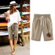 thumbnail image 2 of Pantalones cortos de lino y algodón de talla grande con estampado de bandera de verano para mujer con cinco puntos Pompotops ulkah937647, 2 of 6