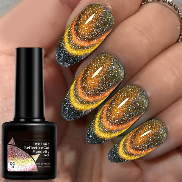 Salud y belleza, Kits de decoración de uñas, Esmalte de uñas en gel ojo de gato con cristales reflectantes y destellos explosivos de diamantes fragmentados dinámicos, 7 ml, esmalte de uñas