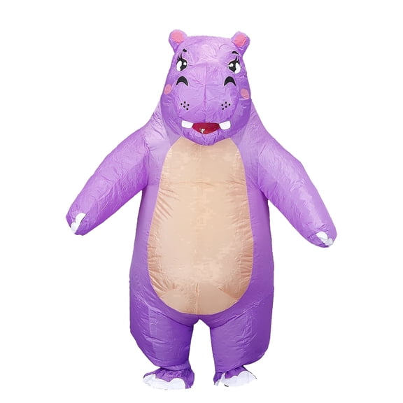 Inflatable Hippo Costume for Adults, Funny Blow Up Animal Suit, Cute Purple Hippo Outfit for Halloween Party Cosplay
