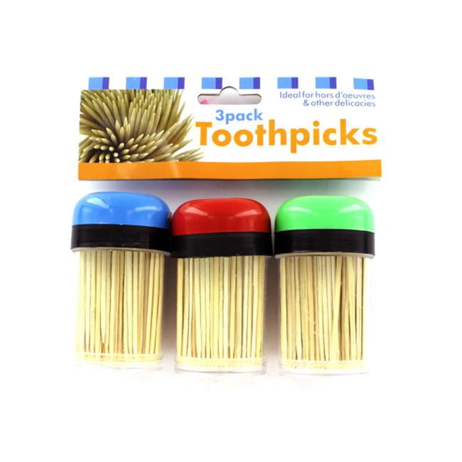 Three toothpick holders and toothpicks Pack of 48