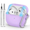 thumbnail image 1 of Funda de Silicona Suave para AirPods 4 de 2024 con Cierre Magnético y Kit de Limpieza Incluye Llavero para Hombres y Mujeres en Color Morado, 1 of 7