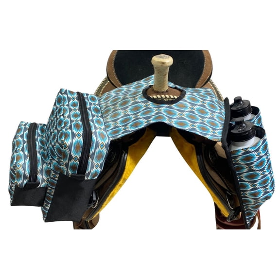 Showman Gray & Blue Aztec Insulated Nylon Horn Bag w/ Water Bottles