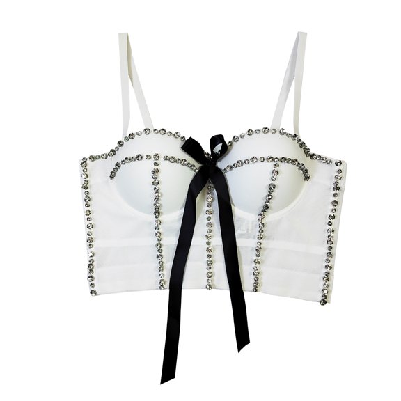 Kaemgyyd Sequin Bralette for Women Cute Bow Spaghetti Strap Crop Tops Glitter Slim Fashion Croset Camisoles Sparkly Outfit Dance Party