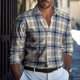 thumbnail image 1 of Traje de hombre de moda informal a rayas a cuadros para exteriores, cómodo, suave, para fiestas deportivas, con solapa abotonada, estilo retro, 1 of 6