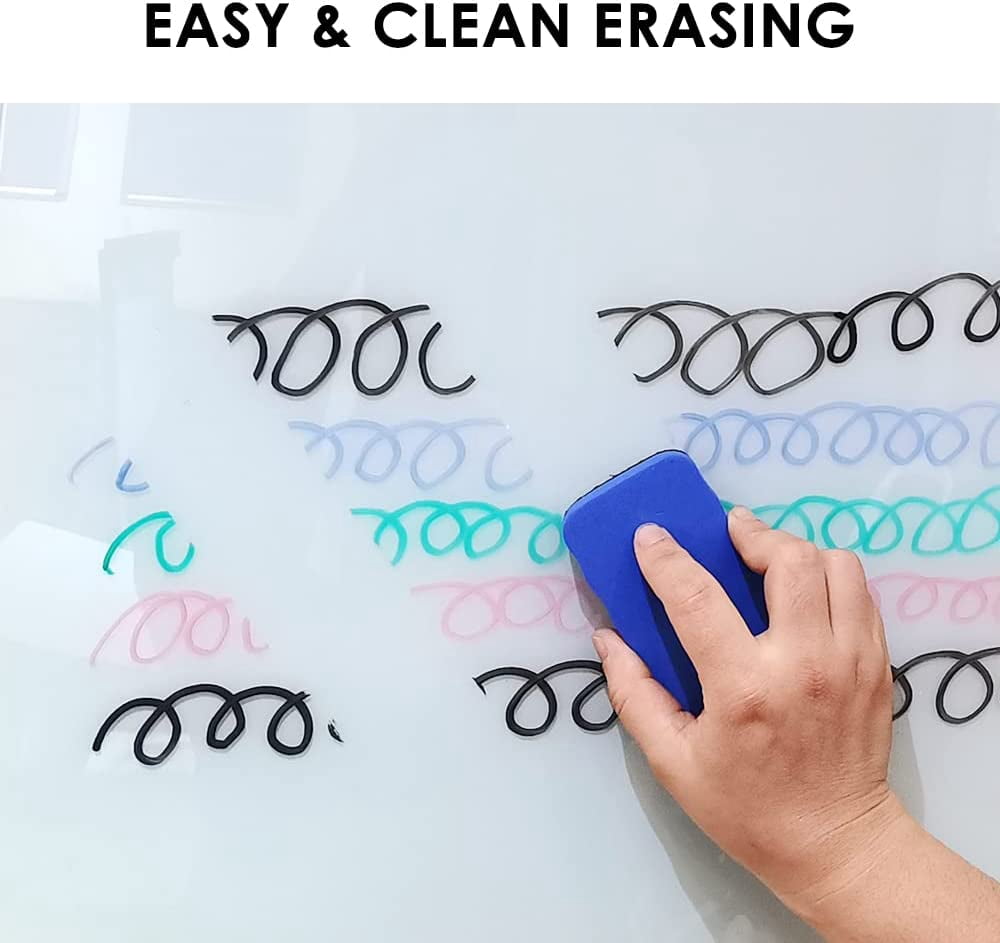 Magnetic Glass Whiteboard, 24 x 18 Inches (60 x 45 cm), Small Tempered Glass Dry Erase Board for Wall, Frameless Whiteboards with Marker Tray, 4 Markers, 2 Magnets, 1 Eraser