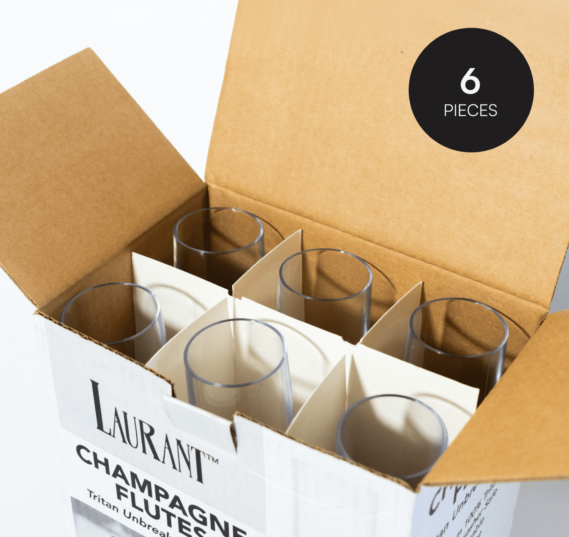 Laurant Tritan Plastic Champagne Flutes, Crystal Clear, Dishwasher-Safe (Set of 6)