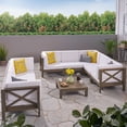 thumbnail image 2 of GDF Studio Cynthia Outdoor Acacia Wood 8 Seater Sectional Sofa Set with Coffee Table, Gray, 2 of 9