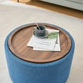 thumbnail image 6 of Lisonu 2-Pack Nesting Storage Ottoman Set — Blue Linen Upholstered Round Footstools with Removable Wood Tray, Hidden Storage, Nesting Coffee Table & Extra Seating (22.75" & 15.75"), 6 of 27
