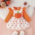 thumbnail image 2 of Weebloom Halloween Toddler Outfits For Girls Hallowmas Long Sleeve Romper Bodysuits Cartoon Pumpkin Embroider Suspenders Skirts Dailywear Outfit 0-3 Months Orange, 2 of 9