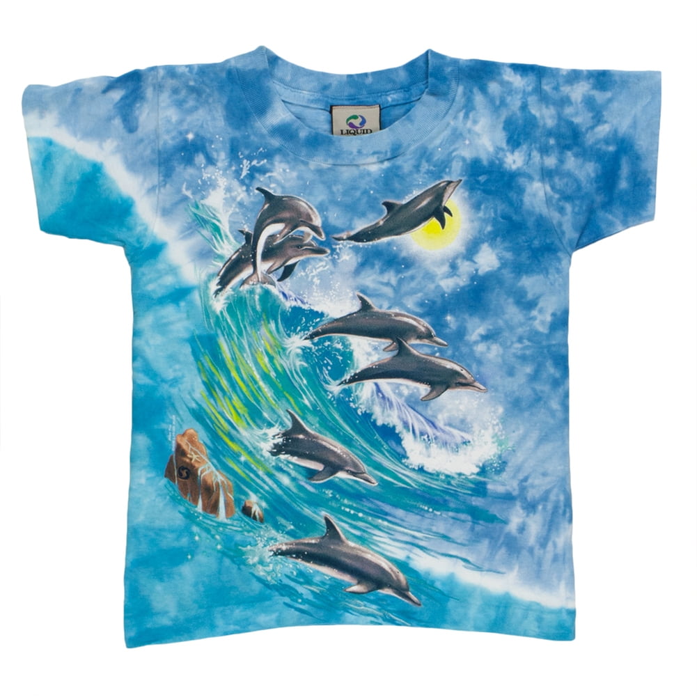 Large 12/14 Dolphins Surfing Youth Tee Shirt Blue