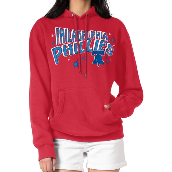Women's Starter Red Philadelphia Phillies Fireworks Fleece Tri-Blend Pullover Hoodie