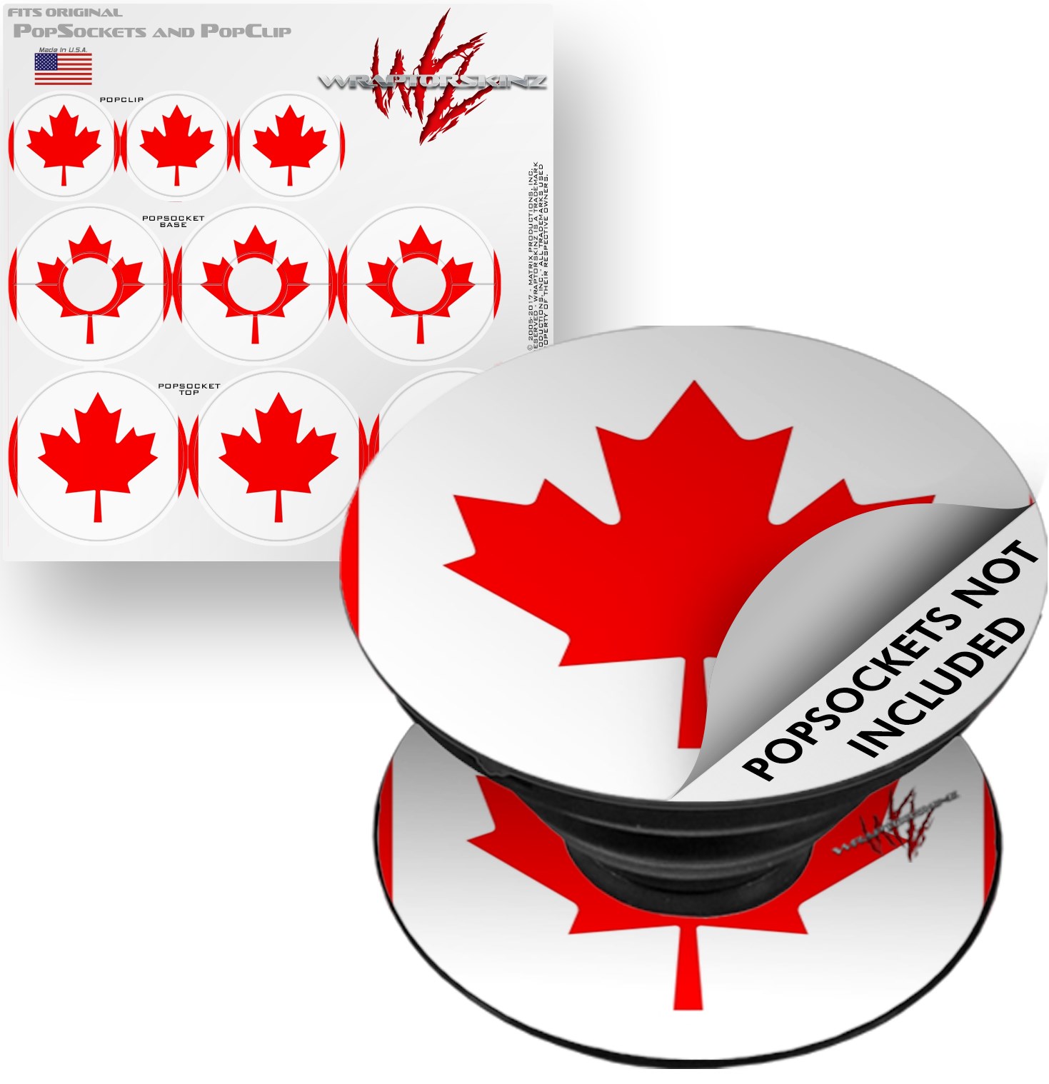 Decal Style Vinyl Skin Wrap 3 Pack for PopSockets Canadian Canada Flag (POPSOCKET NOT INCLUDED) by WraptorSkinz