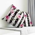 thumbnail image 3 of Pink Roses Pillow Covers 24x24 Inch Decorative Throw Pillow Cover, Romantic Flowers Leaves Floral Black Stripes Sofa Pillowcases Accent Cushion Case Home Decor Bedroom Living Room, 3 of 6