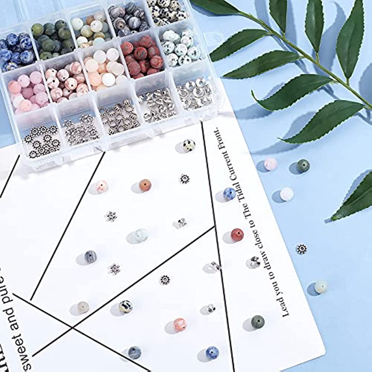 350Pcs+ Stone Beads Box Set Kits 10 Material 8mm Natural Frosted Stone 5 Styles Alloy Spacer Beads Red Blue Spot Jasper Aventurine