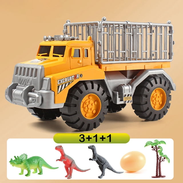 Juguetes de transporte de camiones Hugo Dinosaur Toys Camión dinosaurio Amarillo 3 Piezas