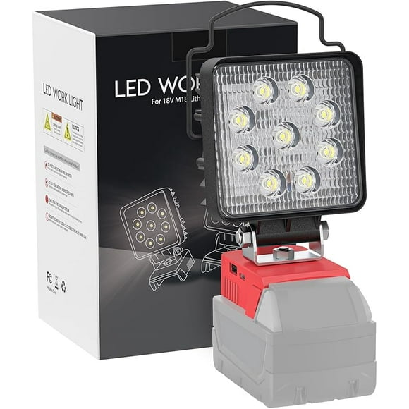 Portable LED Work Light for Milwaukee 18V Battery, 48W 4800LM Cordless Flood Lights for 18V Battery with Low Voltage Protection and USB & Type C Charger Port
