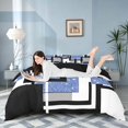 thumbnail image 3 of Homewish Geometric Plaid Bedding, Blue White Black Duvet Cover Full, Black Reversible, 3pcs 1 Duvet Cover and 2 Pillowcases, 3 of 6