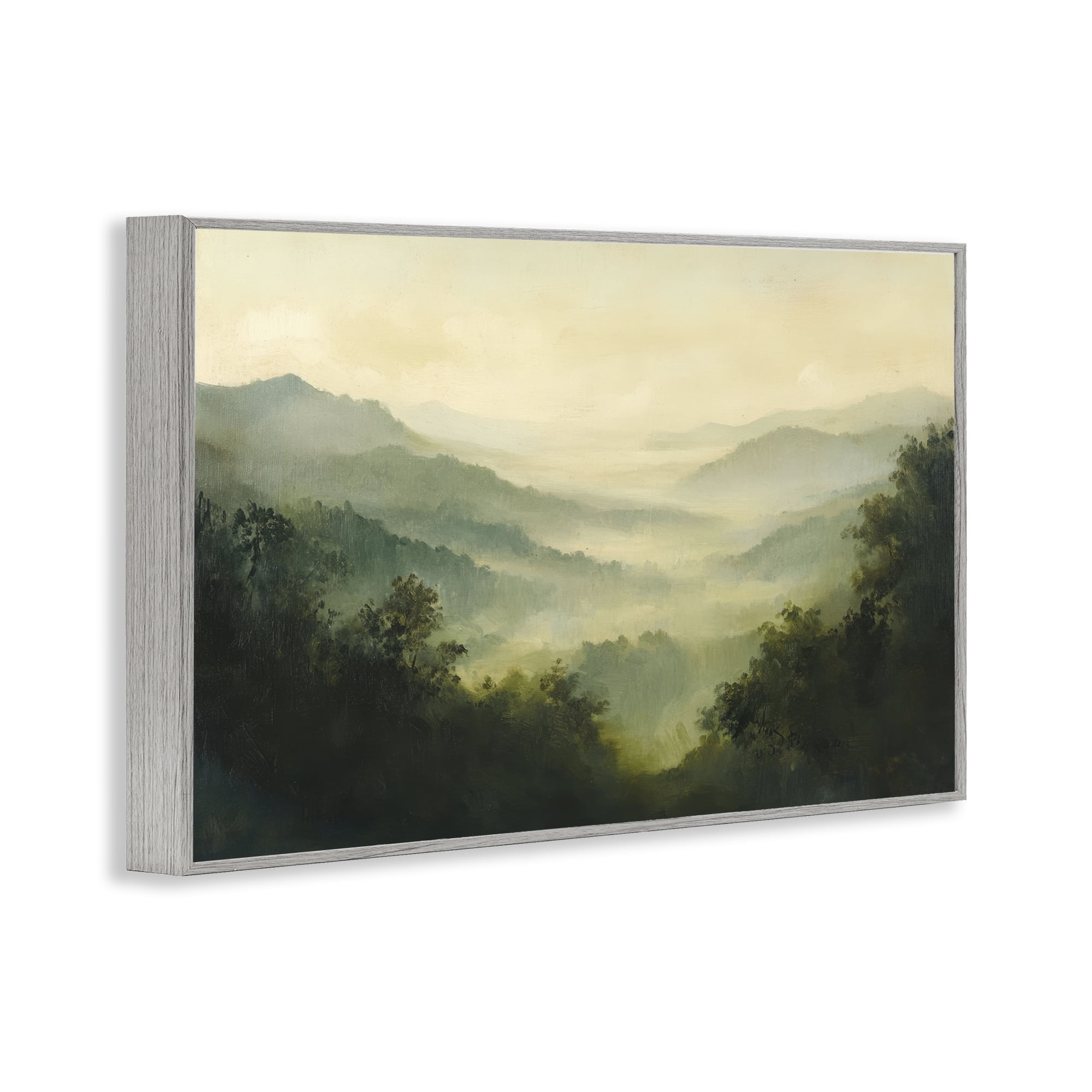 Through The Haze Landscape Gray Framed Giclee Art, design by Petal Prints Design