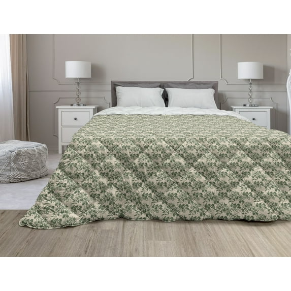 Beige Green Down Alternative Comforter, Camouflage Forest Colors Pattern Continuous Stains and Forms Illustration, Microfiber Quilt for All Season, 5 Sizes, Sepia Grey Teal, by Ambesonne