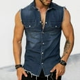 thumbnail image 2 of Hpapadks Mens Shirt Denim Vests Sleeveless Lapel Button Down Tops with Pockets Loose Mens Dress Shirt Blue M, 2 of 6