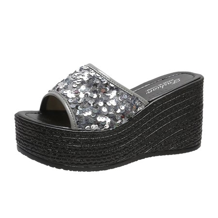 

Womens Sandals Ladies Shoes Fashion Comfortable Platform Wedge Sandals Rhinestone Sequin Fish Mouth Sandals Women S Sandals Pu Grey 37