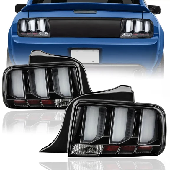 Tail Lights for 05-09 Ford Mustang Clear LED Tube Signal Brake Lamps Left&Right