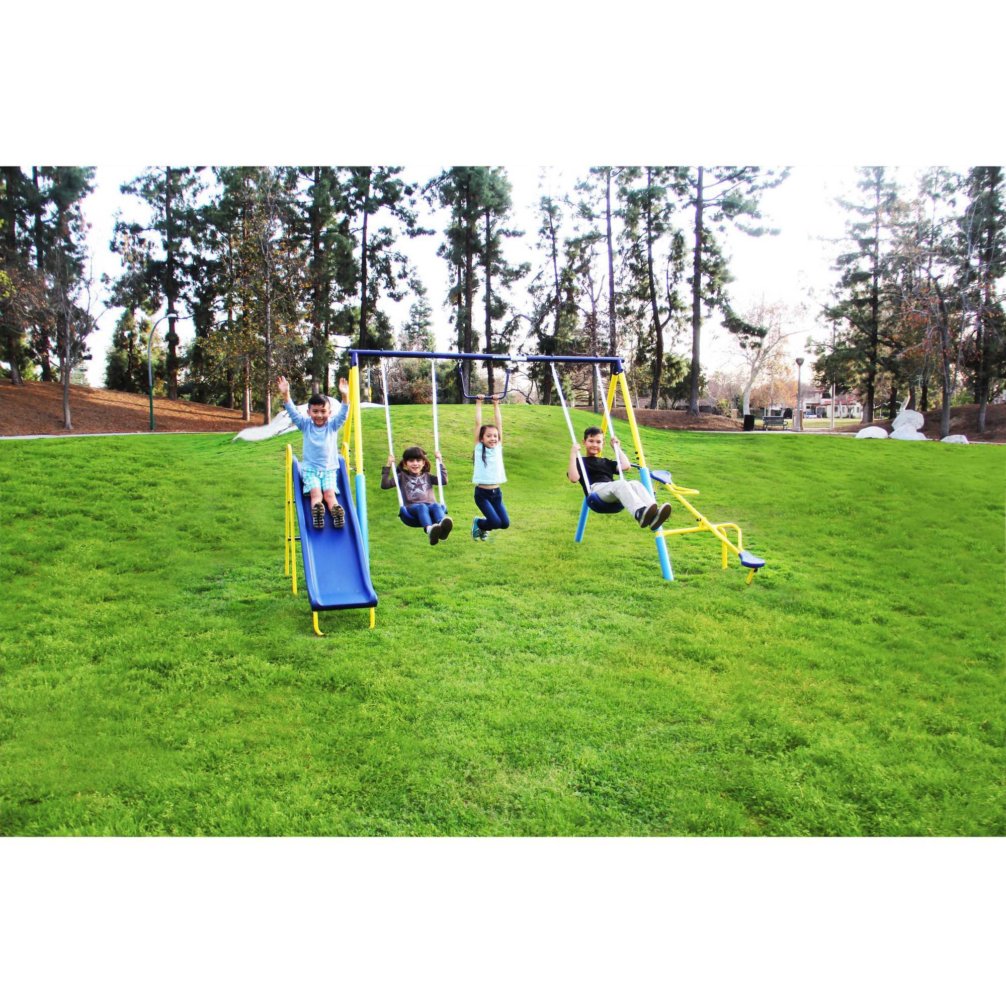 Details About Sportspower Super First Metal Swing Set Playground Slide Trapeze Outdoor Kid S